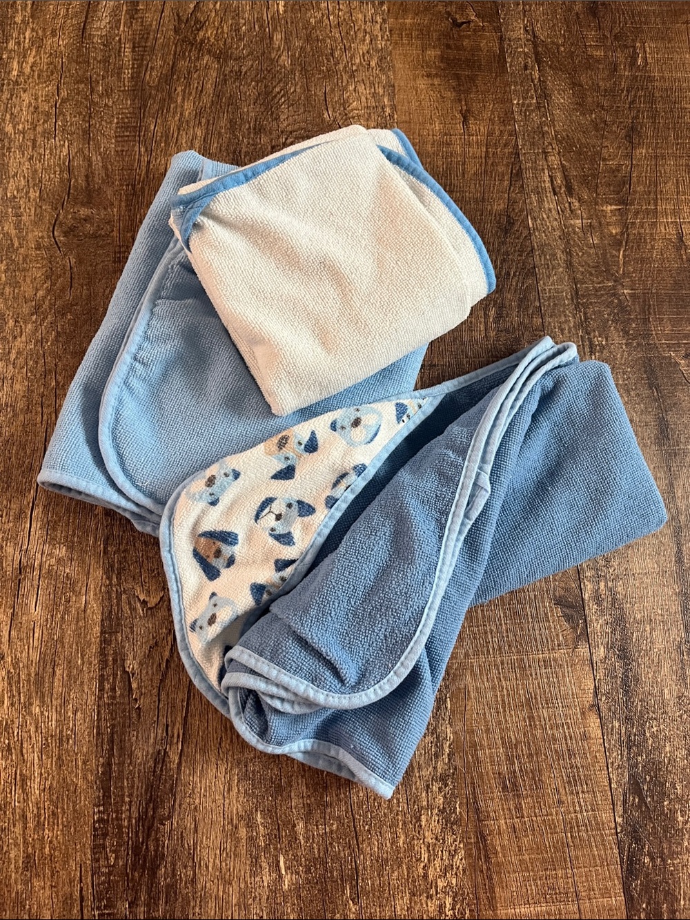 Baby Hooded Towel Set with Puppy Print Accent